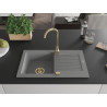 Mexen Pablo granitische spoelbak met 1 bak en afdruiprek 752 x 436 mm, grijs, gouden sifon - 6510751010-71-G