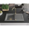 Mexen Pablo single-bowl granite sink with drainer 752 x 436 mm, grey, gold siphon - 6510751010-71-G