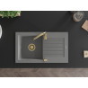 Mexen Pablo Granitspüle einteilig mit Abtropffläche 752 x 436 mm, grau, goldener Siphon - 6510751010-71-G