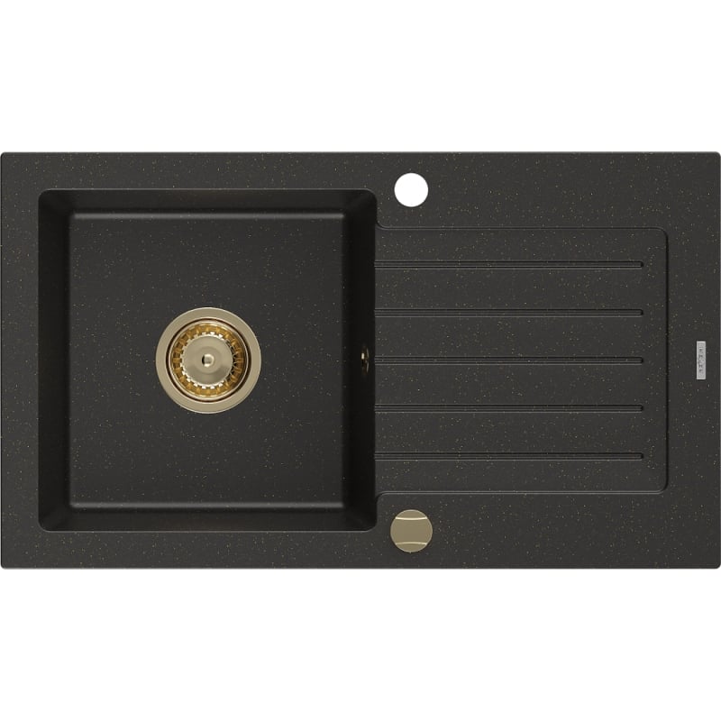Mexen Pablo graniidist valamu, 1-kauseline, kuivatusalusega, 752 x 436 mm, must/kuldne metallik, kuldne sifoon - 6510751010-75-G