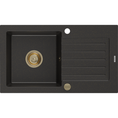 Mexen Pablo lavello in granito a 1 vasca con gocciolatoio 752 x 436 mm, nero/oro metallizzato, sifone dorato - 6510751010-75-G