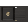 Mexen Pablo granitische spoelbak 1-komorige met afdruiprek 752 x 436 mm, zwart/gouden metallic, gouden sifon - 6510751010-75-G