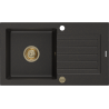 Mexen Pablo zlewozmywak granitowy 1-komorowy z ociekaczem 752 x 436 mm, czarny/złoty metalik, syfon złoty - 6510751010-75-G