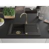 Mexen Pablo granitische spoelbak 1-komorige met afdruiprek 752 x 436 mm, zwart/gouden metallic, gouden sifon - 6510751010-75-G
