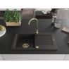 Mexen Pablo Granitspüle 1-Becken mit Abtropffläche 752 x 436 mm, schwarz/goldener Metallic, goldener Siphon - 6510751010-75-G