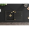 Mexen Pablo fregadero de granito de 1 seno con escurridor 752 x 436 mm, negro/dorado metálico, sifón dorado - 6510751010-75-G