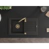 Mexen Pablo Granitspüle 1-Becken mit Abtropffläche 752 x 436 mm, schwarz/goldener Metallic, goldener Siphon - 6510751010-75-G