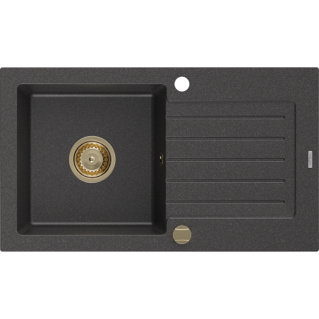Mexen Pablo Granitspüle ein Becken mit Abtropffläche 752 x 436 mm, schwarz gesprenkelt, goldener Siphon - 6510751010-76-G