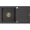 Mexen Pablo granitenspouwbak 1-komor met afdruiprek 752 x 436 mm, zwart gespikkeld, gouden sifon - 6510751010-76-G