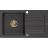 Mexen Pablo Granitspüle ein Becken mit Abtropffläche 752 x 436 mm, schwarz gesprenkelt, goldener Siphon - 6510751010-76-G