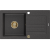 Mexen Pablo zlewozmywak granitowy 1-komorowy z ociekaczem 752 x 436 mm, czarny nakrapiany, syfon złoty - 6510751010-76-G