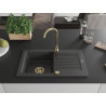 Mexen Pablo Granitspüle 1-kammerig mit Abtropffläche 752 x 436 mm, schwarz gesprenkelt, Siphon gold - 6510751010-76-G