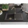 Mexen Pablo Granitspüle ein Becken mit Abtropffläche 752 x 436 mm, schwarz gesprenkelt, goldener Siphon - 6510751010-76-G