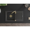 Mexen Pablo granitenspouwbak 1-komor met afdruiprek 752 x 436 mm, zwart gespikkeld, gouden sifon - 6510751010-76-G