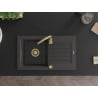 Mexen Pablo Granitspüle ein Becken mit Abtropffläche 752 x 436 mm, schwarz gesprenkelt, goldener Siphon - 6510751010-76-G