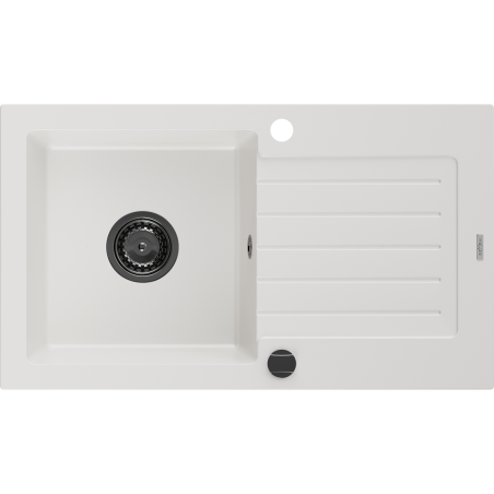 Mexen Pablo évier en granit 1 bac avec égouttoir 752 x 436 mm, blanc, siphon noir - 6510751010-20-B