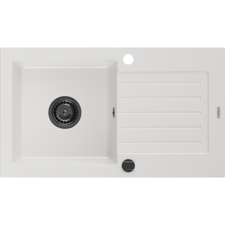 Mexen Pablo fregadero de granito de 1 cubeta con escurridor 752 x 436 mm, blanco, sifón negro - 6510751010-20-B