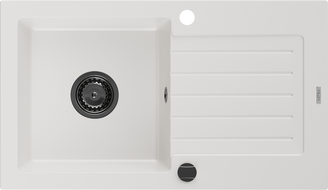 Mexen Pablo lava-loiça de granito 1-bacia com escorredor 752 x 436 mm, branco, sifão preto - 6510751010-20-B