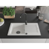Mexen Pablo évier en granit à 1 bac avec égouttoir 752 x 436 mm, blanc, siphon noir - 6510751010-20-B