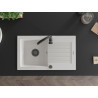 Mexen Pablo évier en granit à 1 bac avec égouttoir 752 x 436 mm, blanc, siphon noir - 6510751010-20-B