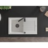 Mexen Pablo lavello in granito 1-vasca con gocciolatoio 752 x 436 mm, bianco, sifone nero - 6510751010-20-B