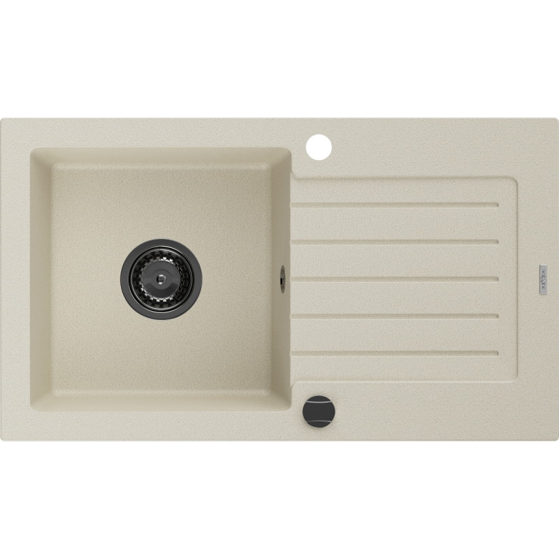 Mexen Pablo évier en granit 1 bac avec égouttoir 752 x 436 mm, beige, siphon noir - 6510751010-69-B