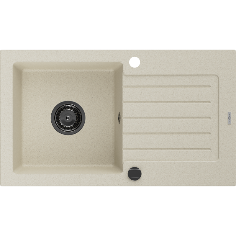 Mexen Pablo fregadero de granito de 1 seno con escurridor 752 x 436 mm, beige, sifón negro - 6510751010-69-B