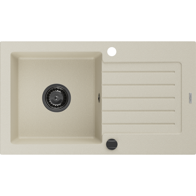 Mexen Pablo Granitspüle 1-beckig mit Abtropffläche 752 x 436 mm, beige, schwarzer Siphon - 6510751010-69-B
