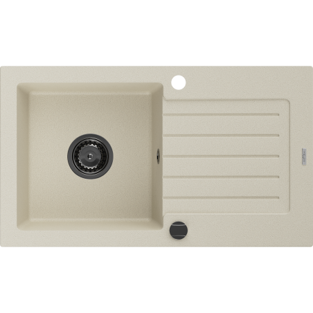 Mexen Pablo granitische gootsteen 1-kamer met afdruiprek 752 x 436 mm, beige, zwarte sifon - 6510751010-69-B