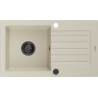 Mexen Pablo granitische gootsteen 1-kamer met afdruiprek 752 x 436 mm, beige, zwarte sifon - 6510751010-69-B