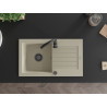 Mexen Pablo évier en granit à 1 bac avec égouttoir 752 x 436 mm, beige, siphon noir - 6510751010-69-B