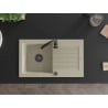 Mexen Pablo granite sink 1-bowl with drainer 752 x 436 mm, beige, black siphon - 6510751010-69-B