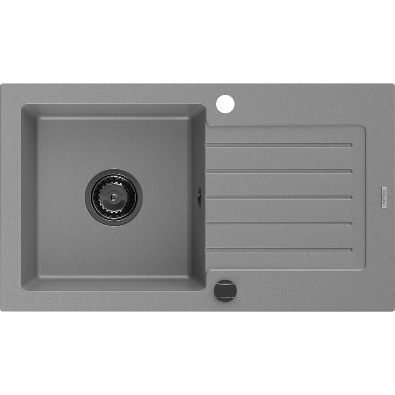 Mexen Pablo évier en granit à 1 cuve avec égouttoir 752 x 436 mm, gris, siphon noir - 6510751010-71-B