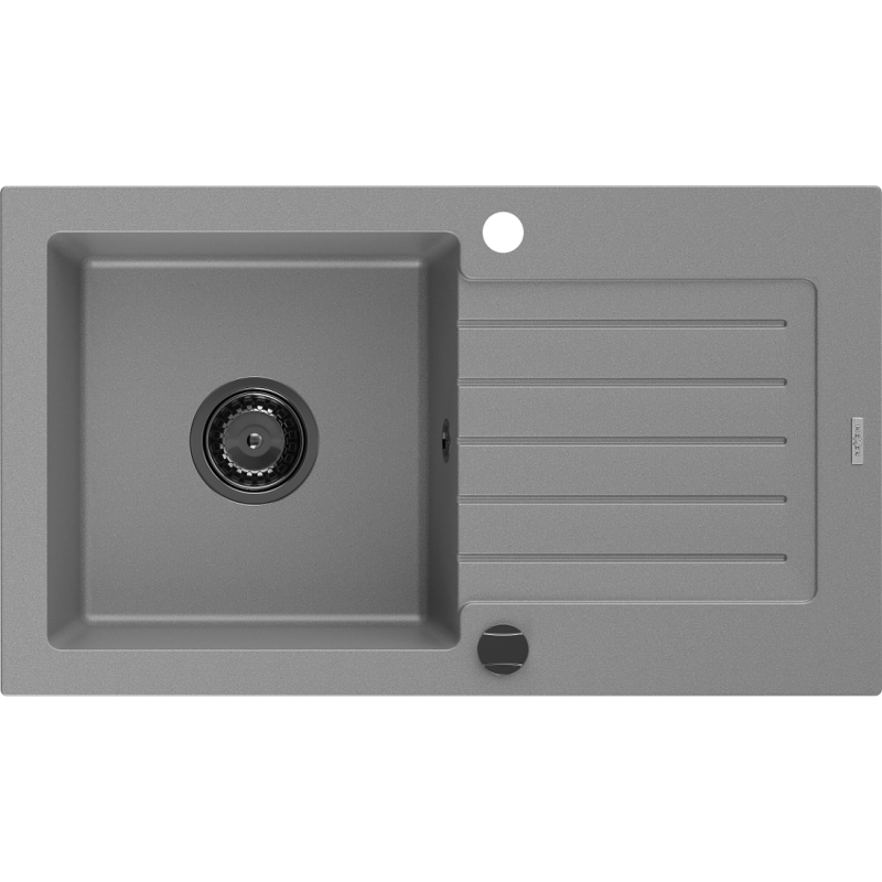 Mexen Pablo fregadero de granito de 1 cubeta con escurridor 752 x 436 mm, gris, sifón negro - 6510751010-71-B