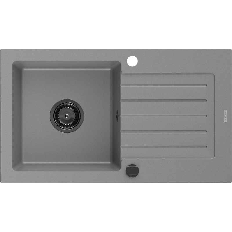 Mexen Pablo lava-louça de granito de 1 bacia com escorredor 752 x 436 mm, cinza, sifão preto - 6510751010-71-B