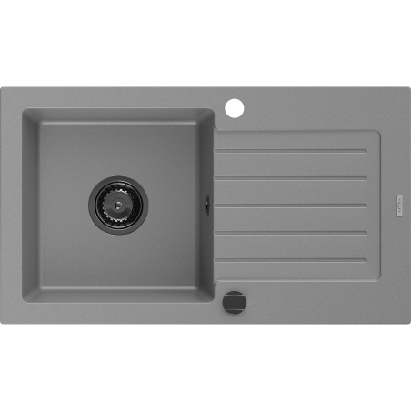 Mexen Pablo granieten gootsteen 1-kompartment met afdruiprek 752 x 436 mm, grijs, zwarte sifon - 6510751010-71-B