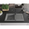 Mexen Pablo évier en granit 1 bac avec égouttoir 752 x 436 mm, gris, siphon noir - 6510751010-71-B