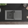 Mexen Pablo évier en granit 1 bac avec égouttoir 752 x 436 mm, gris, siphon noir - 6510751010-71-B