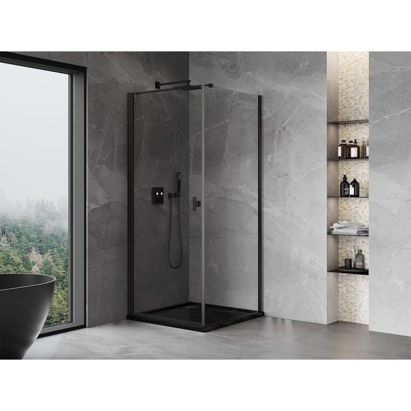 Mexen Mist-B cabina doccia a battente 85 x 85 cm, trasparente, nero - 8A2T-085-085-70-00