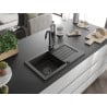 Mexen Pablo Granitspüle 1-Becken mit Abtropffläche 752 x 436 mm, schwarz/gold metallic, Siphon schwarz - 6510751010-75-B