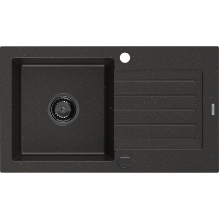 Mexen Pablo lavello in granito 1-vasca con gocciolatoio 752 x 436 mm, nero/oro metallico, sifone nero - 6510751010-75-B