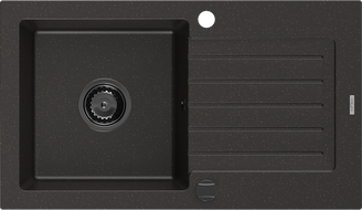 Mexen Pablo lavello in granito 1-vasca con gocciolatoio 752 x 436 mm, nero/oro metallico, sifone nero - 6510751010-75-B