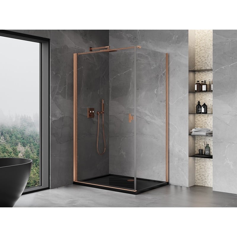 Mexen Mist-B pivot shower enclosure 75 x 100 cm, transparent, brushed copper - 8A2T-075-100-65-00