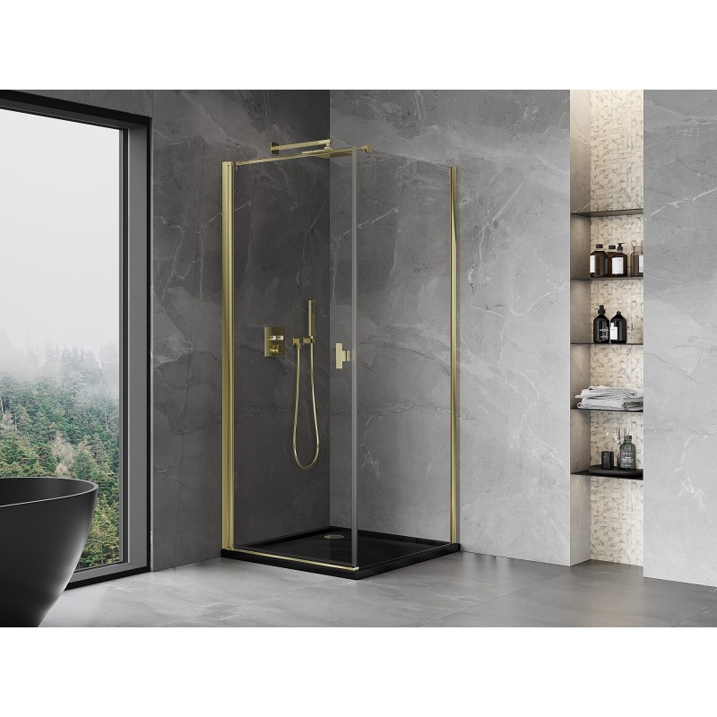 Mexen Mist-B krilna pršna kabina 95 x 95 cm, prozorna, zlata - 8A2T-095-095-50-00