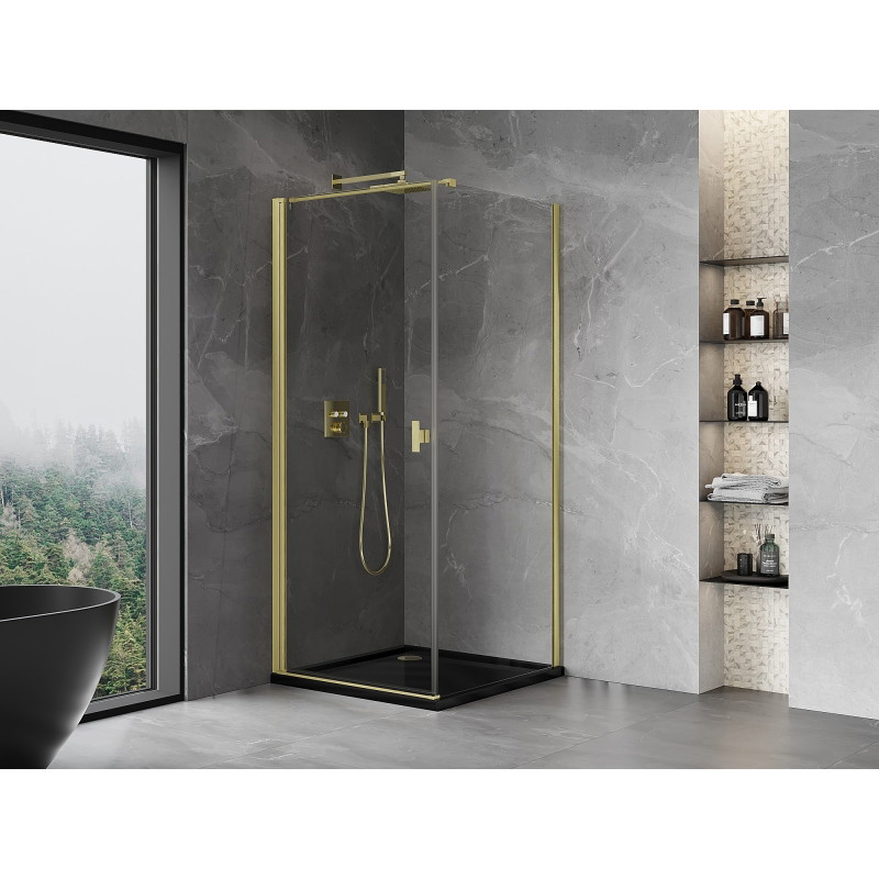Mexen Mist-B kallutatav dušinurk 90 x 90 cm, läbipaistev, kuldne harjatud - 8A2T-090-090-55-00