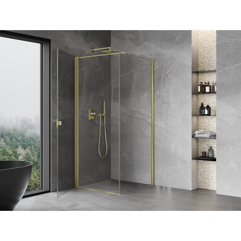 Mexen Mist-B cabina de ducha abatible 95 x 95 cm, transparente, oro cepillado - 8A2T-095-095-55-00