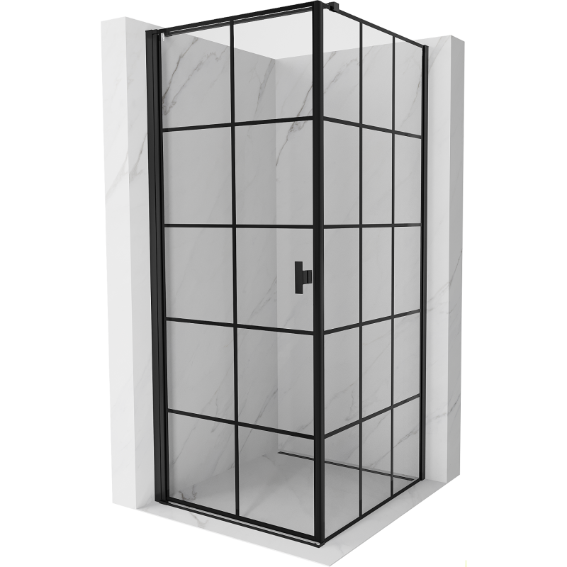 Mexen Mist-B cabine de douche pivotante gauche 70 x 70 cm, grille noire, noire - 8A2T-070-070-70-77-L