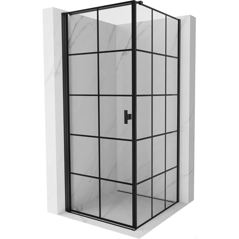 Mexen Mist-B pöörduksega dušinurk vasak 70 x 70 cm, must ruudustus, must - 8A2T-070-070-70-77-L