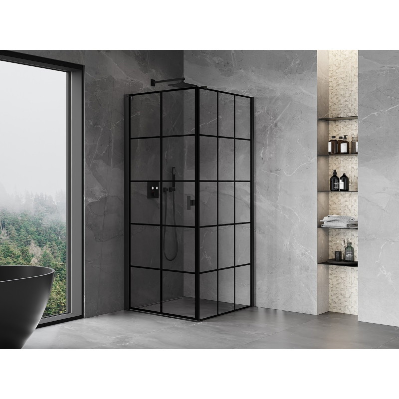 Mexen Mist-B pöörduksega dušinurk vasak 70 x 70 cm, must ruudustus, must - 8A2T-070-070-70-77-L