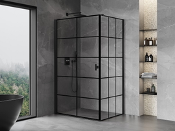 Mexen Mist-B left hinged shower enclosure 90 x 85 cm, black grid, black - 8A2T-090-085-70-77-L